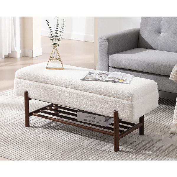 Orren Ellis Entryway Storage Bench For Bedroom Sherpa End Of Bed Ottoman Bench With Wood Shoe Storage For Living Room Hallway Under Window Corner 45